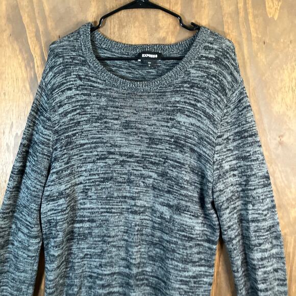 Express Womens Sweater Black Marled Knit Crew Neck Pullover Long Sleeve Large - Picture 2 of 12